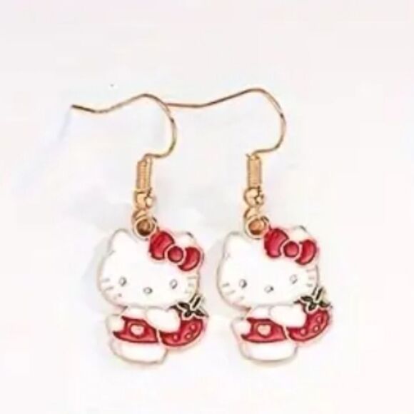 Hello Kitty strawberry fun whimsical kawaii  fun whimsical novelty earr… - Picture 4 of 6